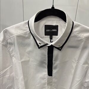 Les Hommes Black and White Dress Shirt with Modern Collar